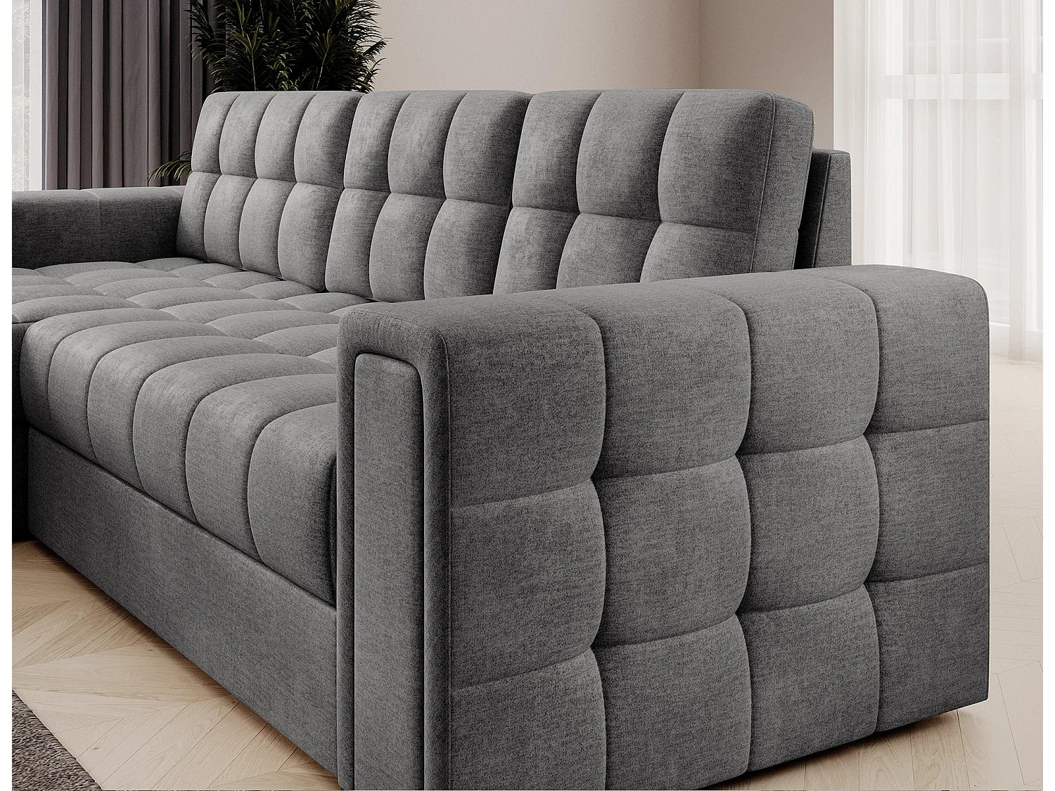 Canapé d’angle réversible convertible KLUMANN en velours – 260cm-Gris