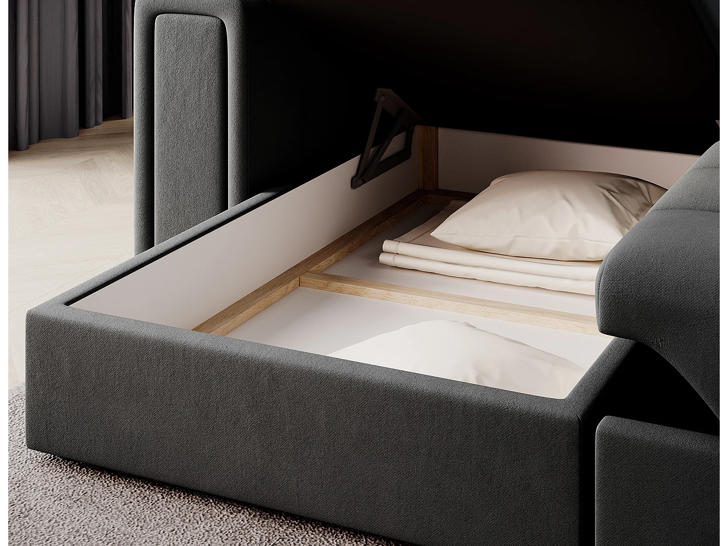 Canapé d’angle réversible convertible KLUMANN en velours – 260cm-Gris foncé