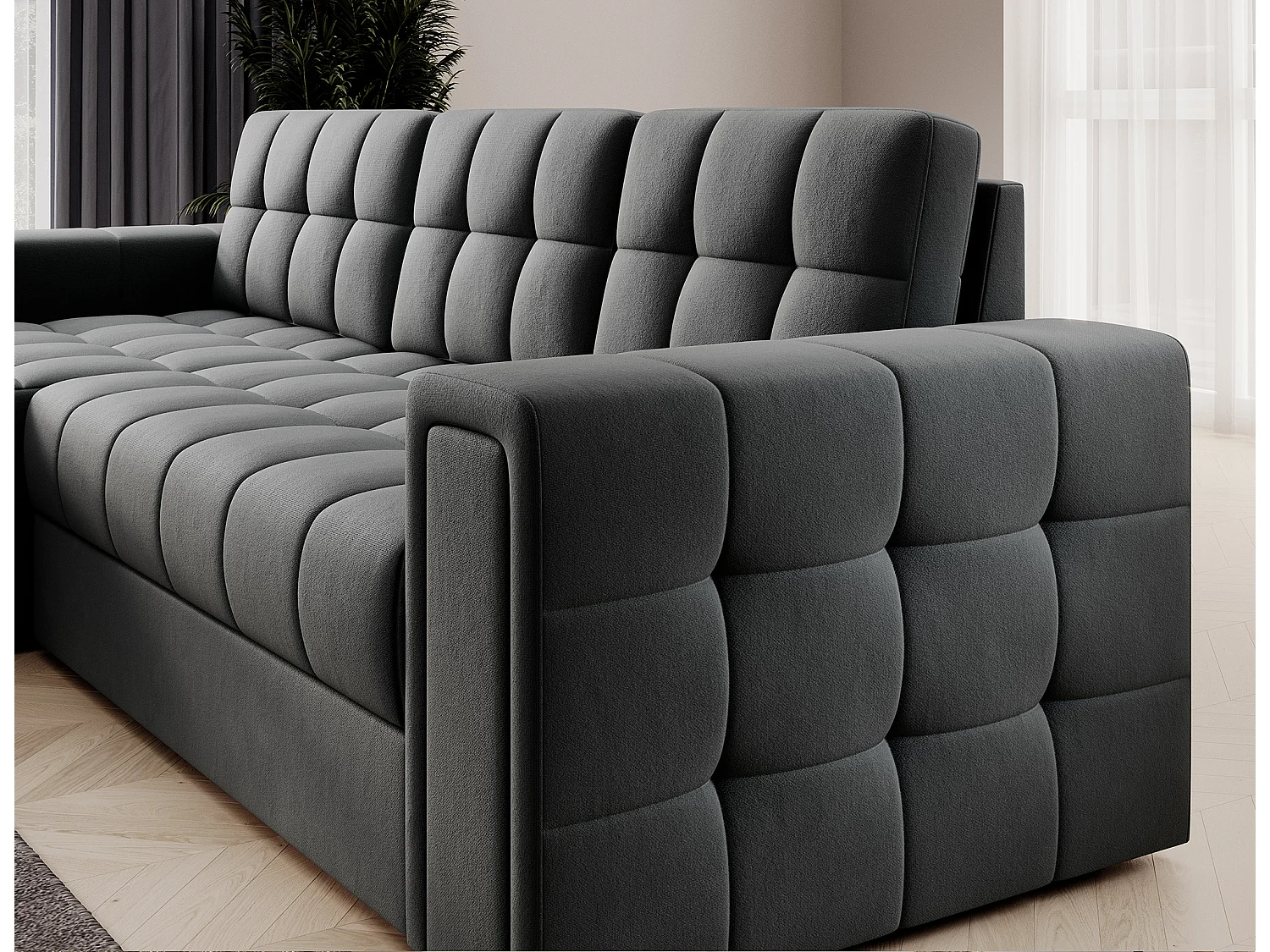 Canapé d’angle réversible convertible KLUMANN en velours – 260cm-Gris foncé