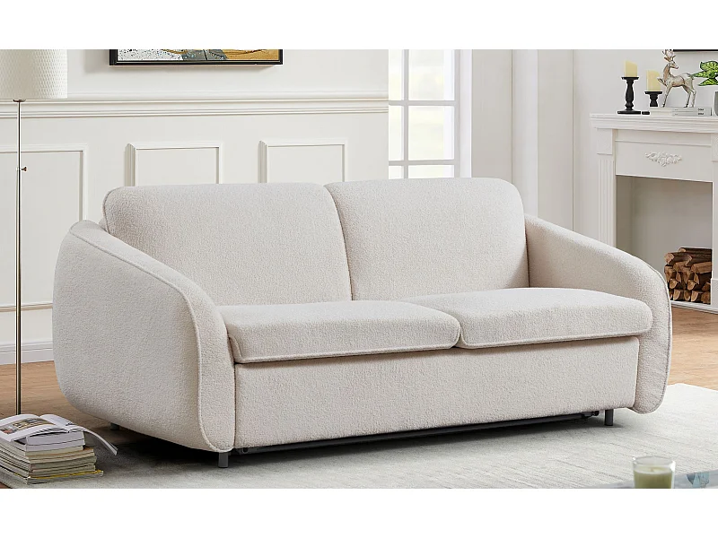 Schlafsofa Convertible Express Naturali Bouclé Creme 3-Sitzer Modern und Bequem