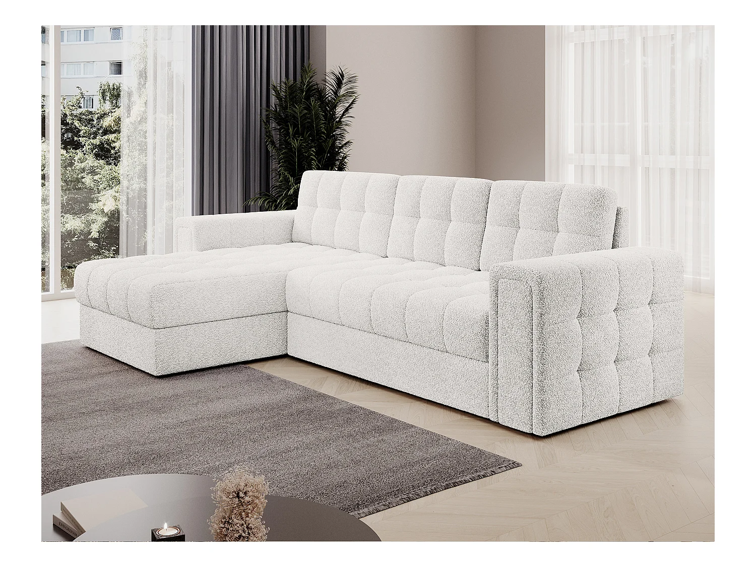 Canapé d’angle reversible et convertible Klumann – Élégance et praticité réunies-Couleur Blanc