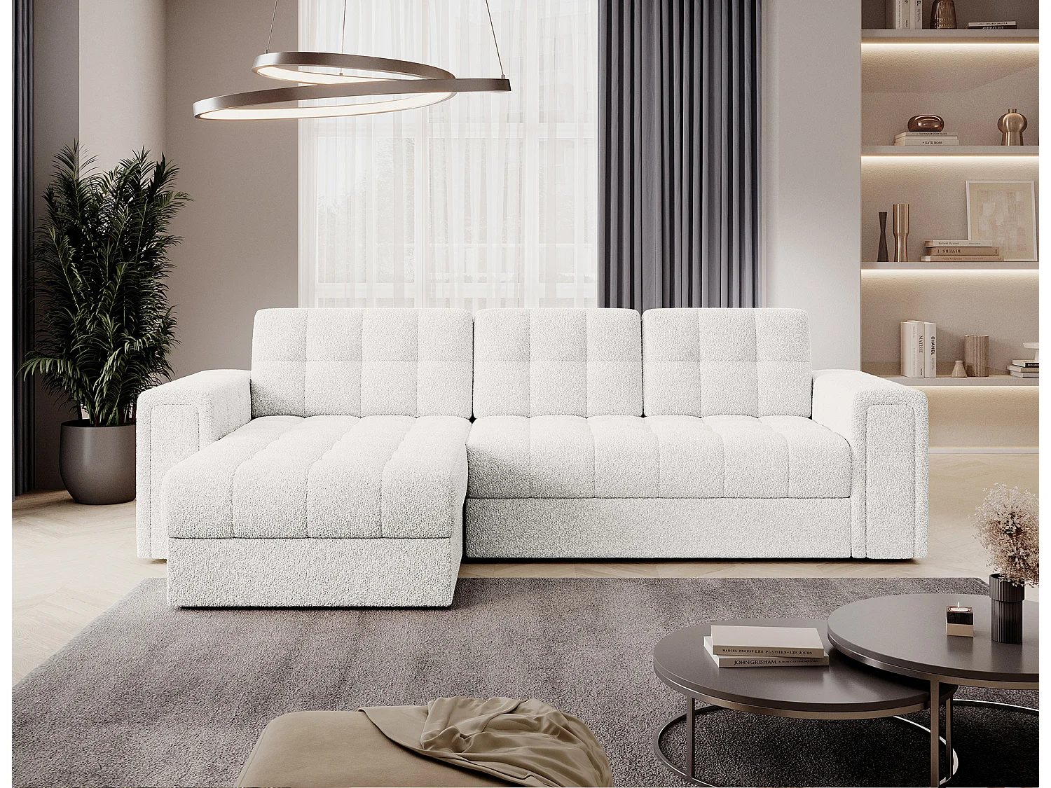 Canapé d’angle réversible convertible KLUMANN en velours – 260cm-Blanc