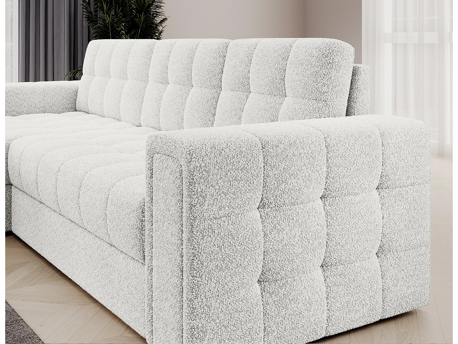 Canapé d’angle réversible convertible KLUMANN en velours – 260cm-Blanc