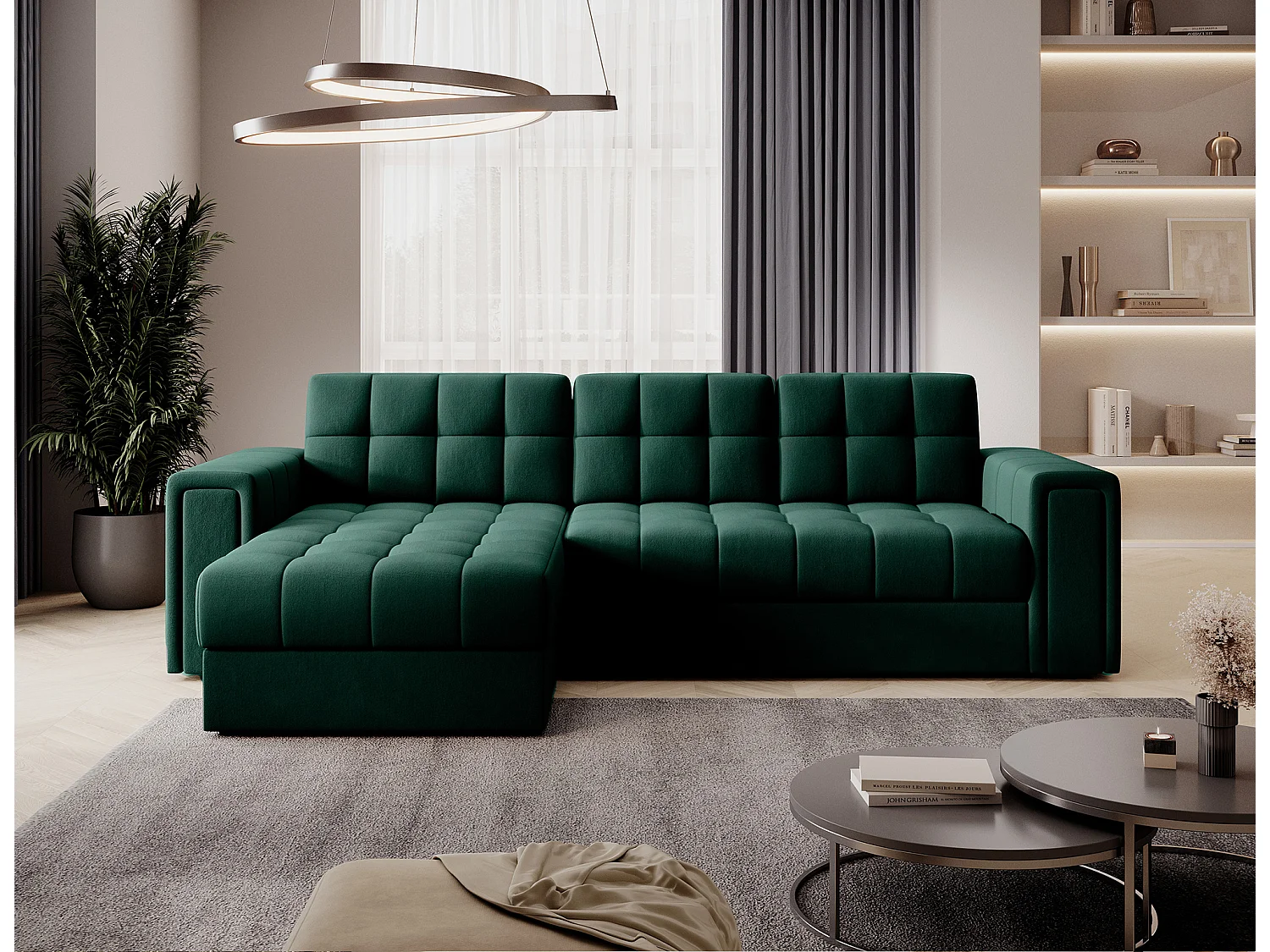 Canapé d’angle réversible convertible KLUMANN en velours – 260cm-Vert foncé