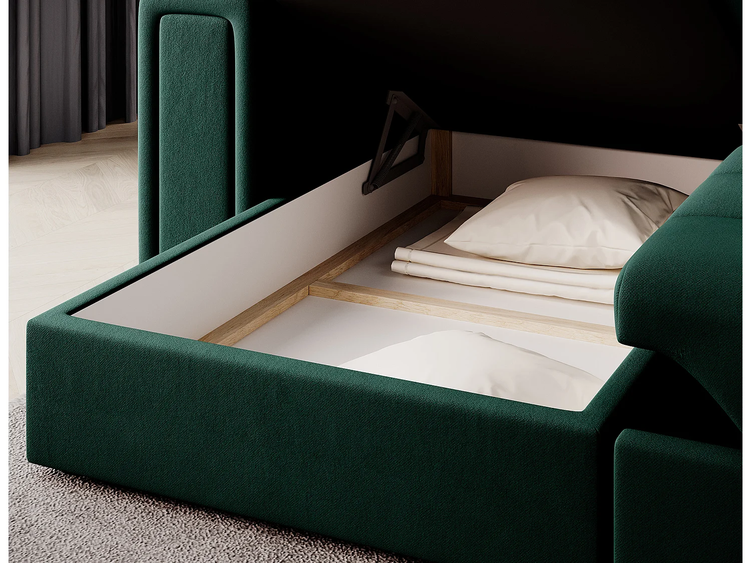 Canapé d’angle réversible convertible KLUMANN en velours – 260cm-Vert foncé