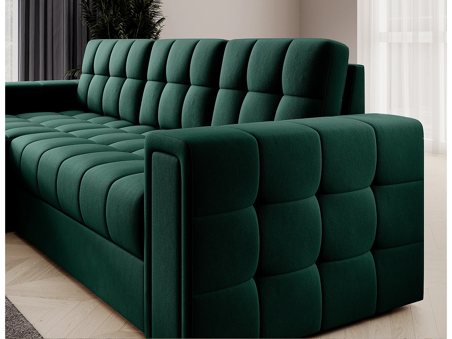 Canapé d’angle réversible convertible KLUMANN en velours – 260cm-Vert foncé