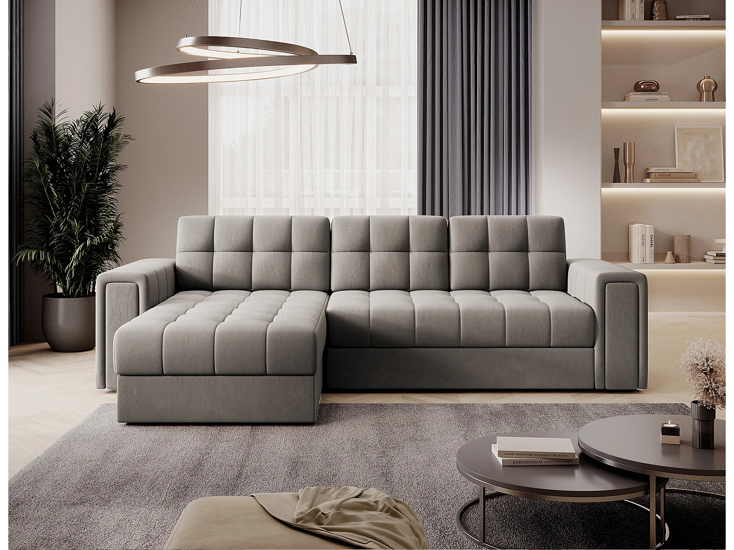 Canapé d’angle réversible convertible KLUMANN en velours – 260cm-Taupe