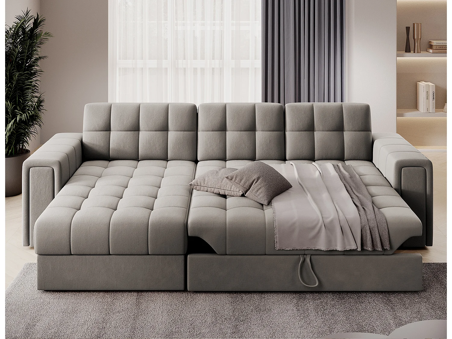 Canapé d’angle réversible convertible KLUMANN en velours – 260cm-Taupe