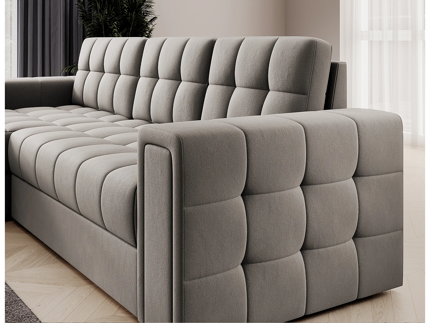 Canapé d’angle réversible convertible KLUMANN en velours – 260cm-Taupe