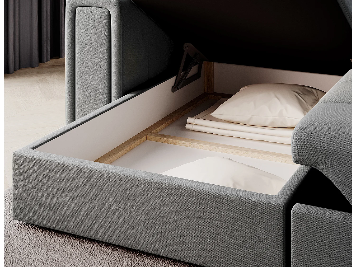Canapé d’angle réversible convertible KLUMANN en velours – 260cm-Gris clair
