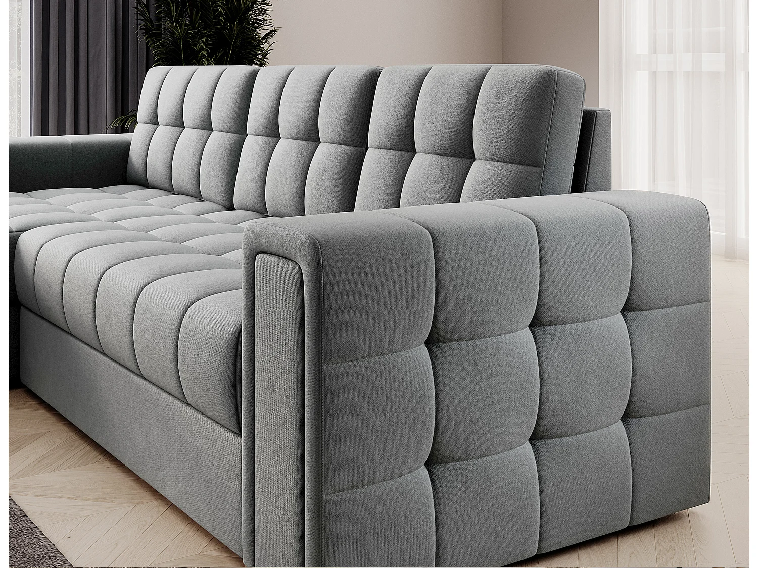 Canapé d’angle réversible convertible KLUMANN en velours – 260cm-Gris clair