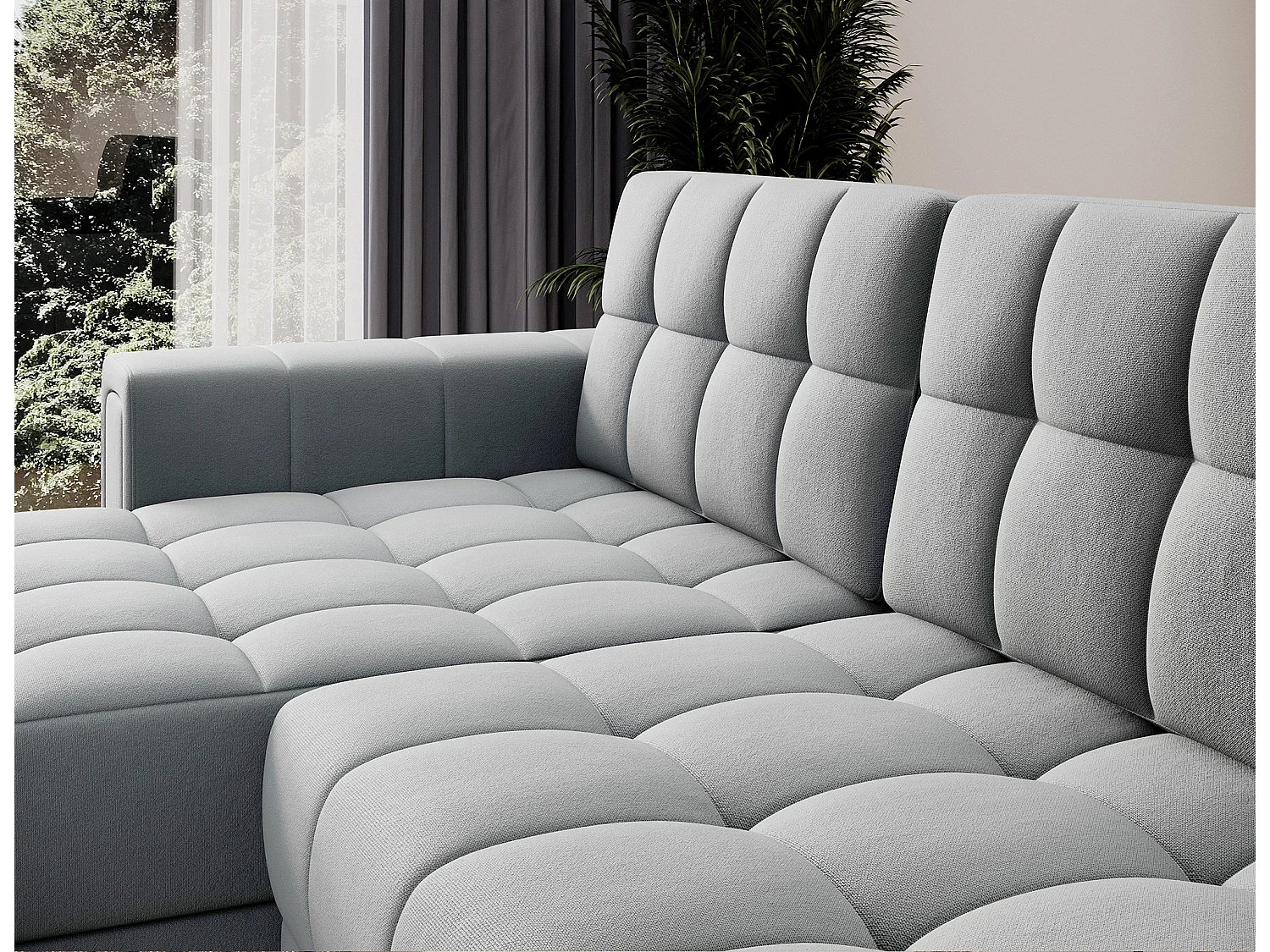 Canapé d’angle réversible convertible KLUMANN en velours – 260cm-Gris clair