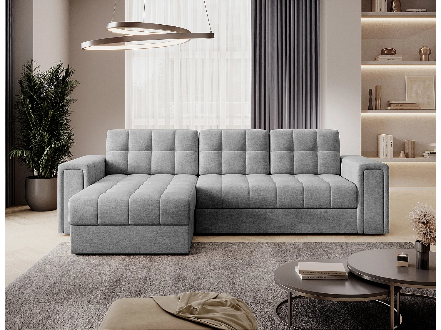 Divano d'angolo Polo L/Tessuto/Grigio