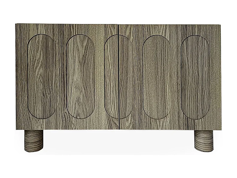 Petit buffet rétro-moderne avec portes sculptées Durand L80cm Chêne grisé