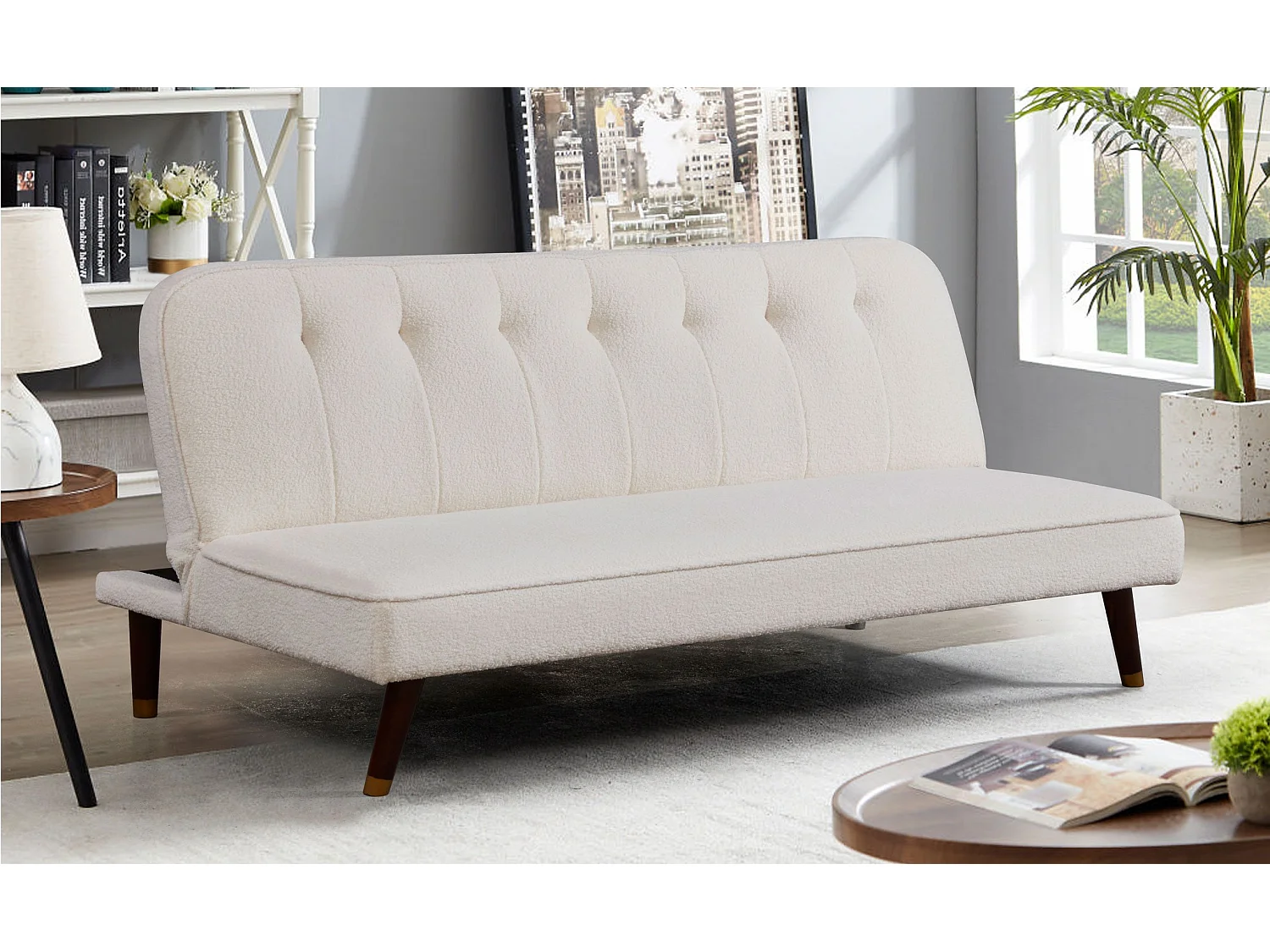 Schlafsofa Olympia Seattle aus Bouclé-Creme 180cm - Modern und Bequem