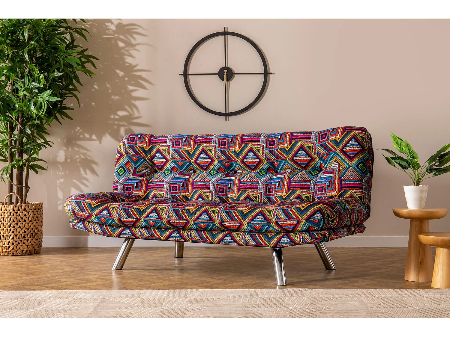 Canapé 3 places convertible Halora Tissu Motif Ethnique Multicolore