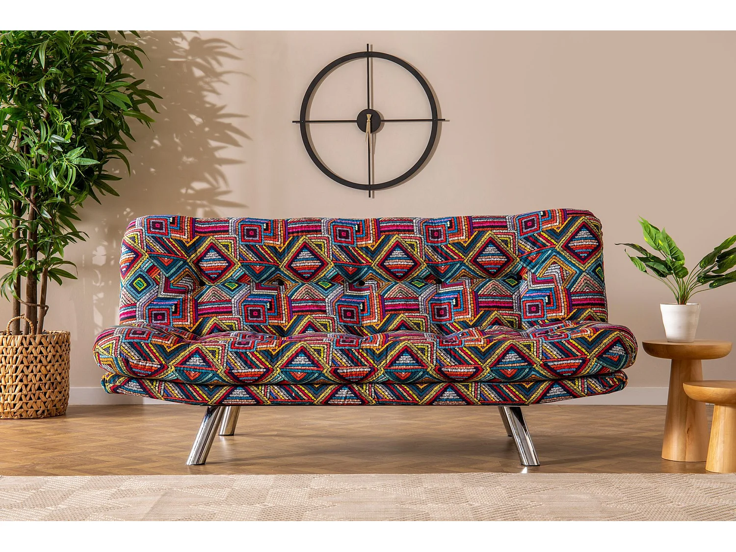 Canapé 3 places convertible Halora Tissu Motif Ethnique Multicolore