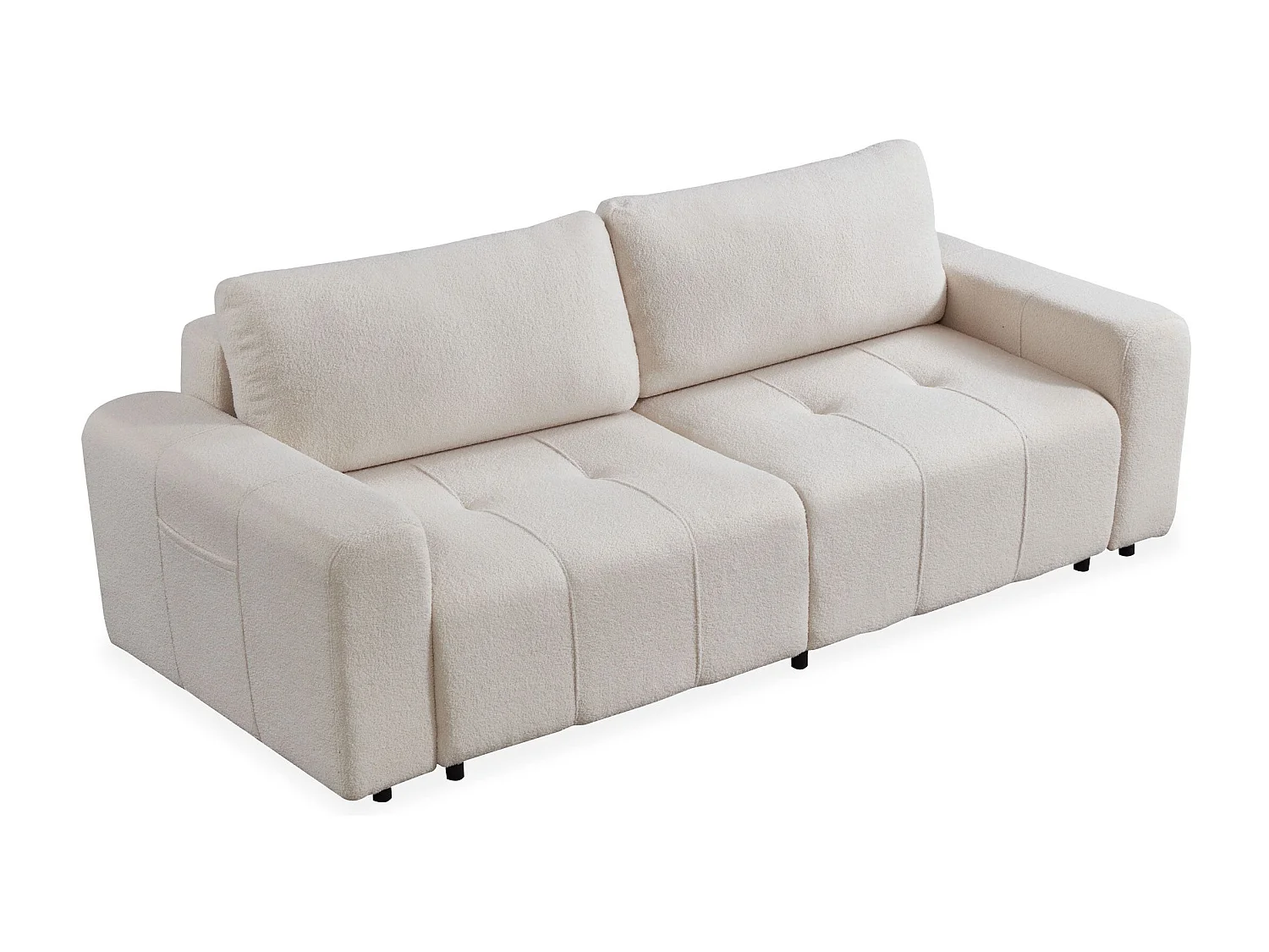Canapé convertible 3 places Cloudy Tissu bouclette Crème