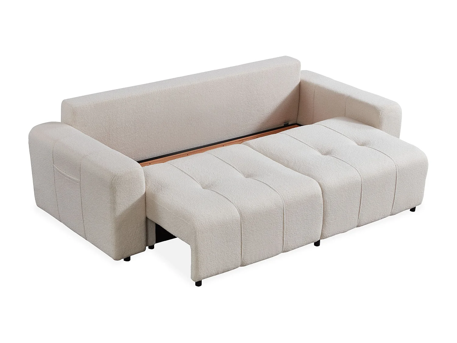 Canapé convertible 3 places Cloudy Tissu bouclette Crème