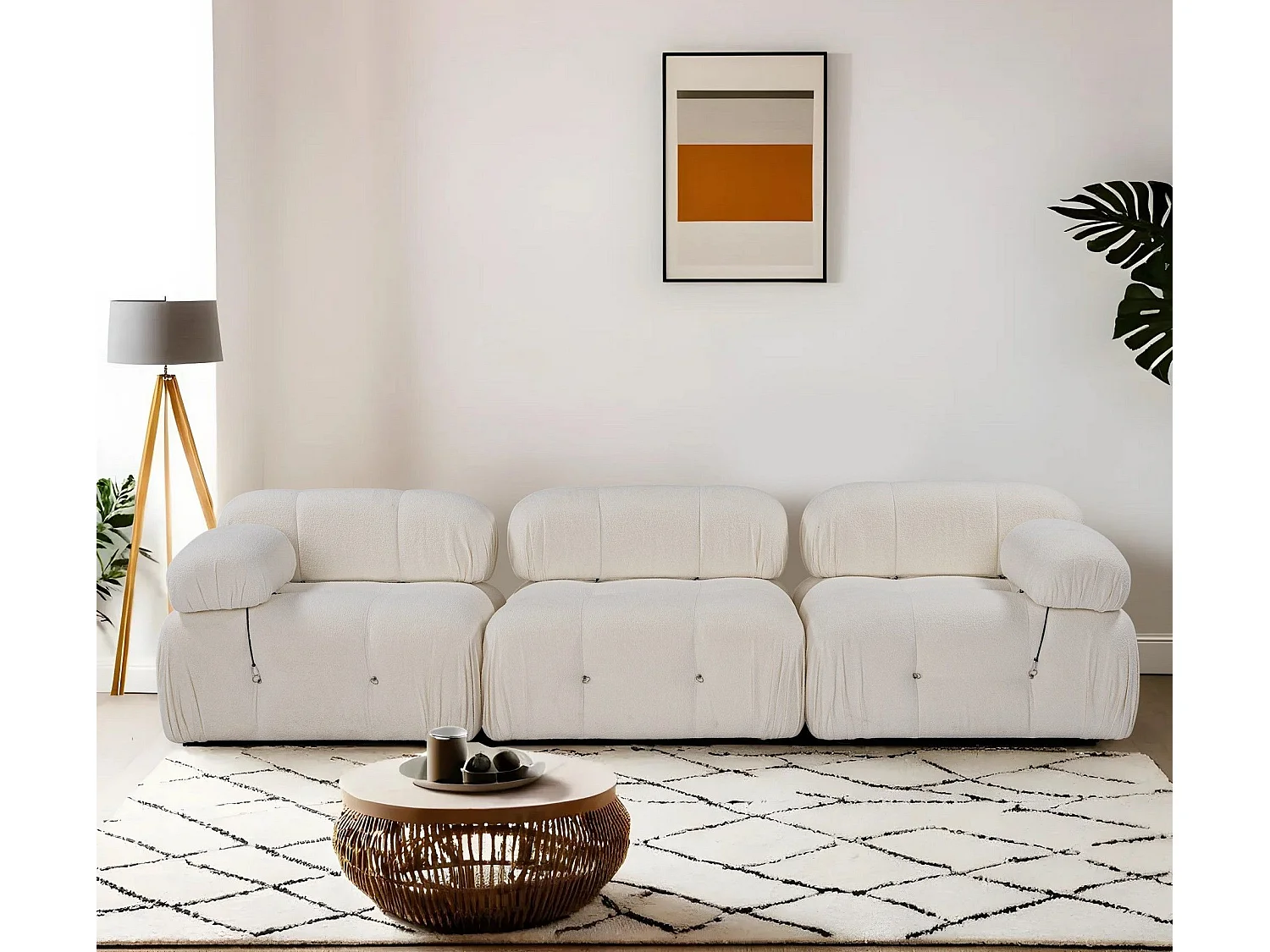 Canapé modulable Tendance 3 places Nourhane Tissu bouclette Crème