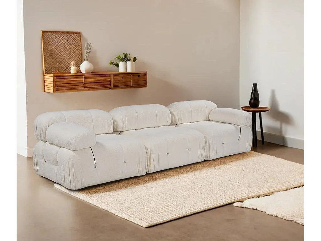 Canapé modulable Tendance 3 places Nourhane Tissu bouclette Crème