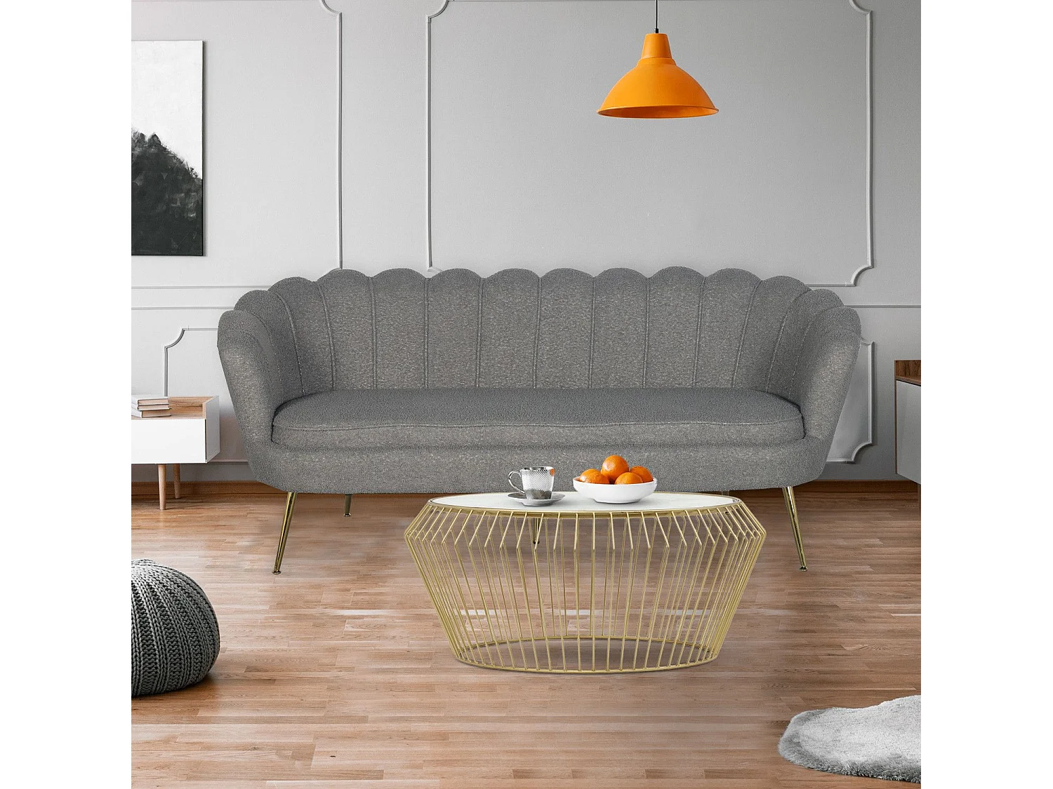 3-Sitzer Sofa im Boudoir Glamour Andersen Bouclé Stoff Grau