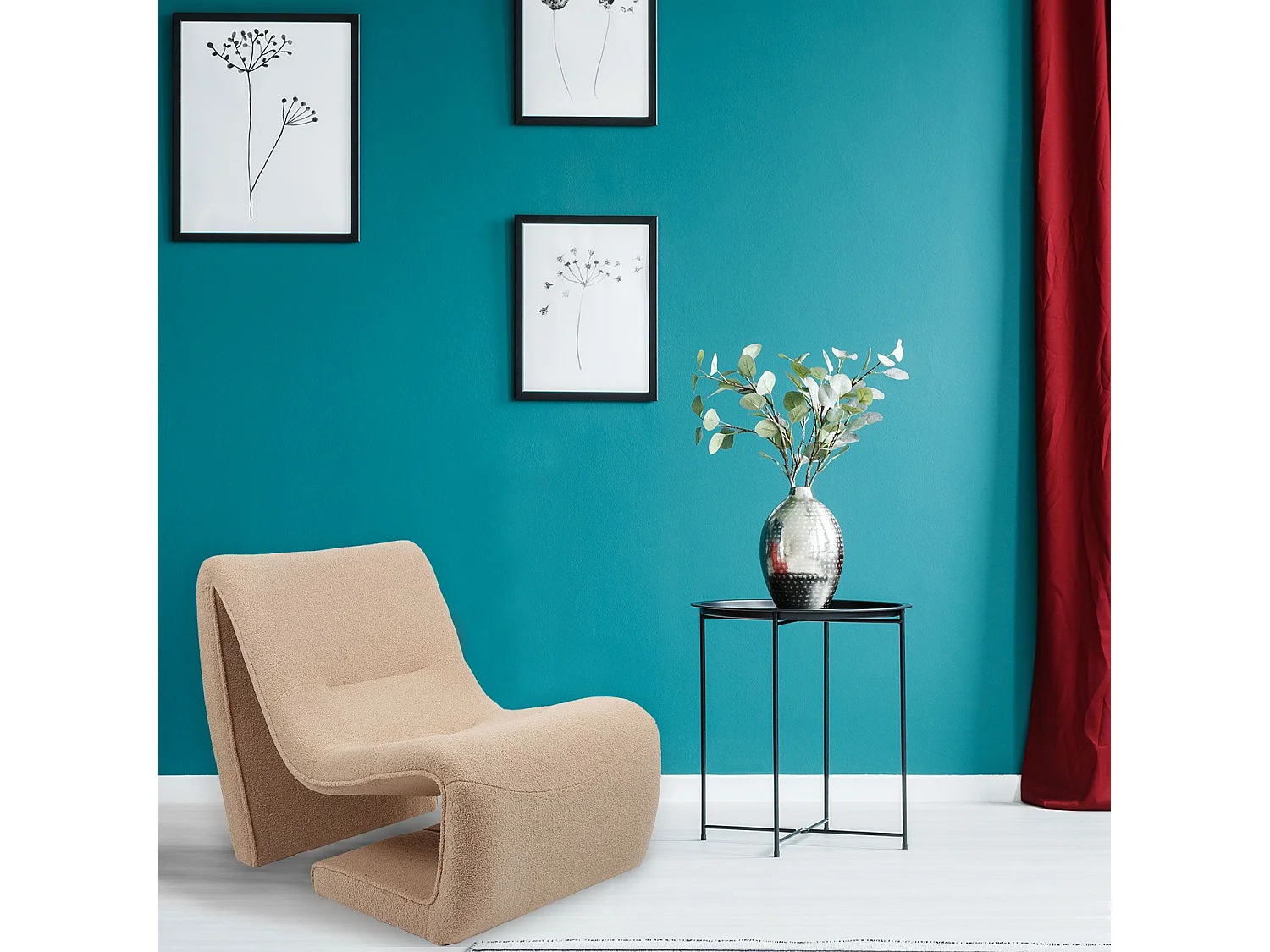 Design-Sessel Feldon aus Bouclé-Stoff in Helltaupe - Bequem und elegant