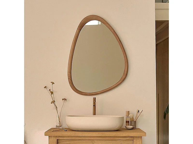 Espejo de madera de teca maciza de 90 cm