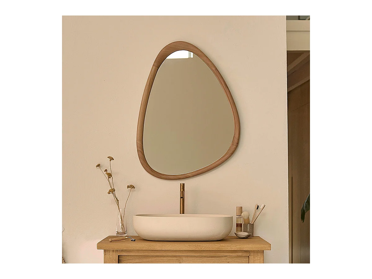 Miroir organique en teck massif 90 cm