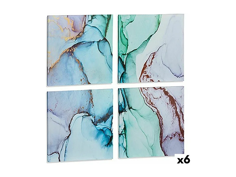 Jeu de 4 tableaux Toile Marbre Bleu 35 x 7 x 35 cm