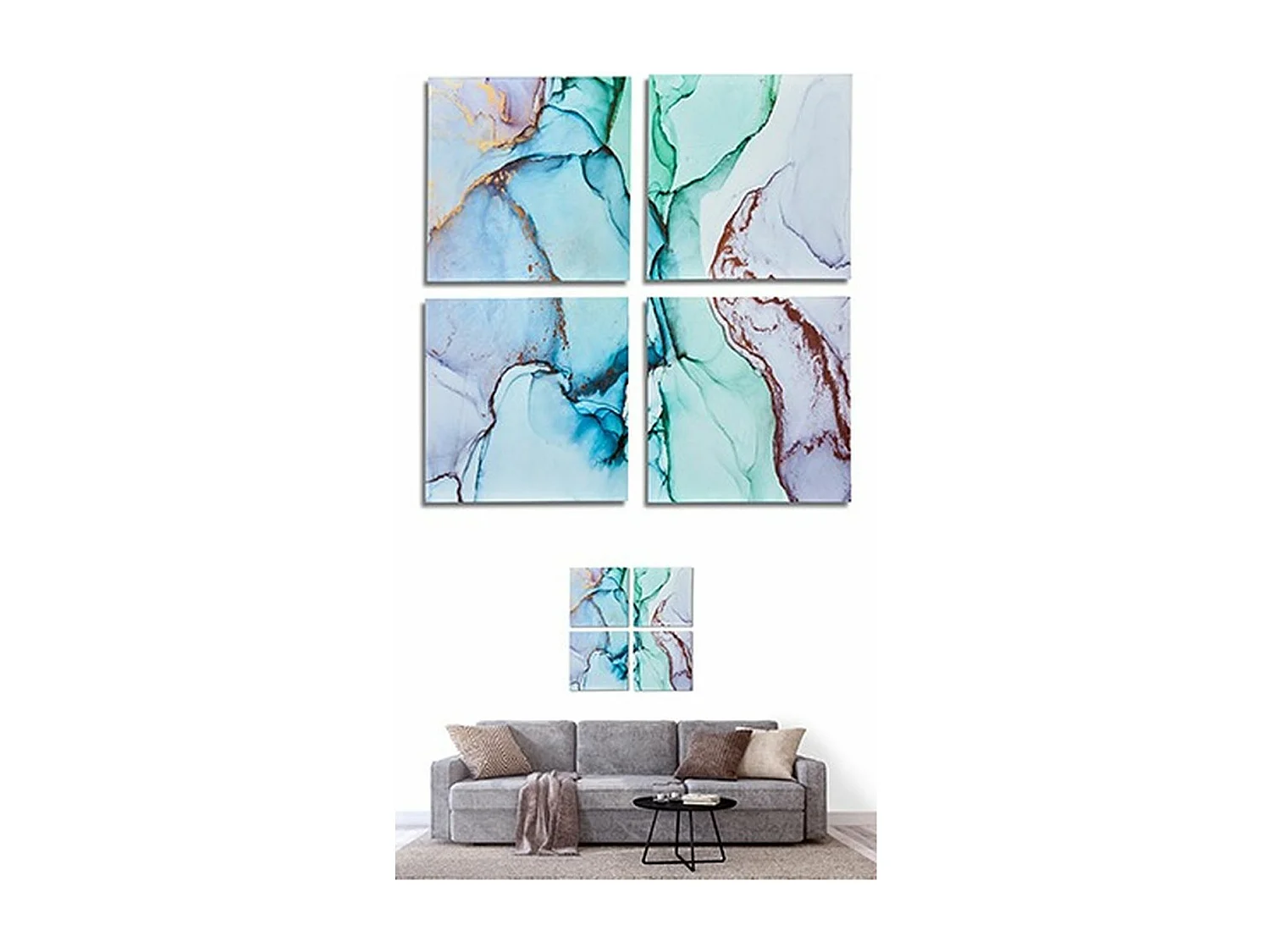 Jeu de 4 tableaux Toile Marbre Bleu 35 x 7 x 35 cm