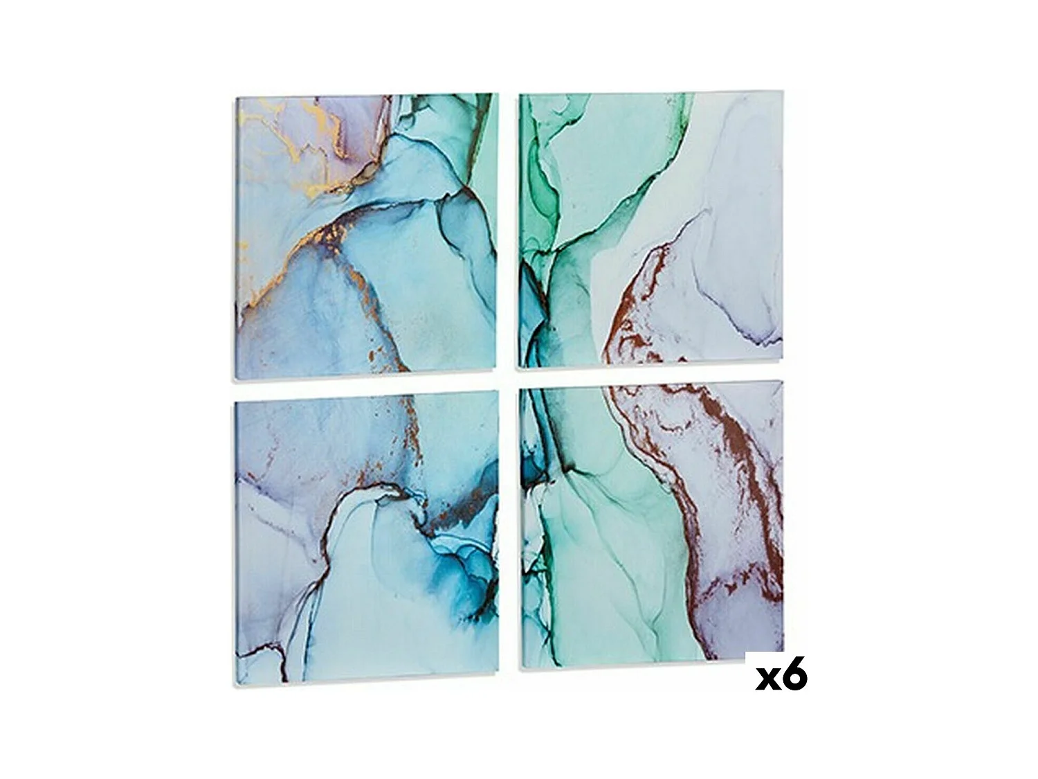 Jeu de 4 tableaux Toile Marbre Bleu 35 x 7 x 35 cm