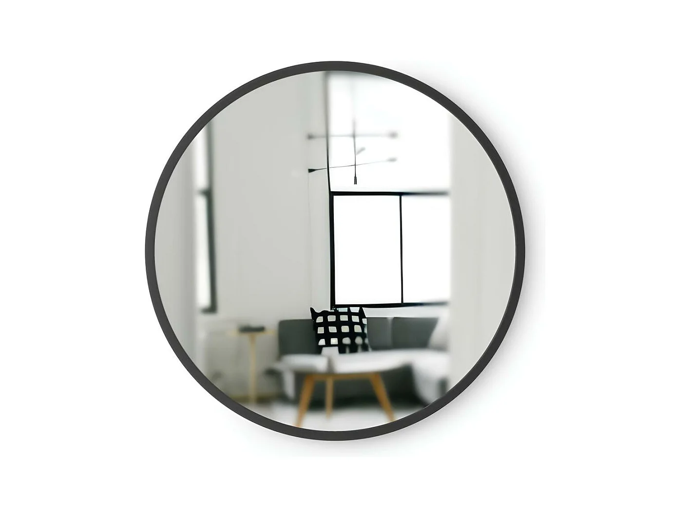 Miroir rond Hub, cadre noir épais, Umbra