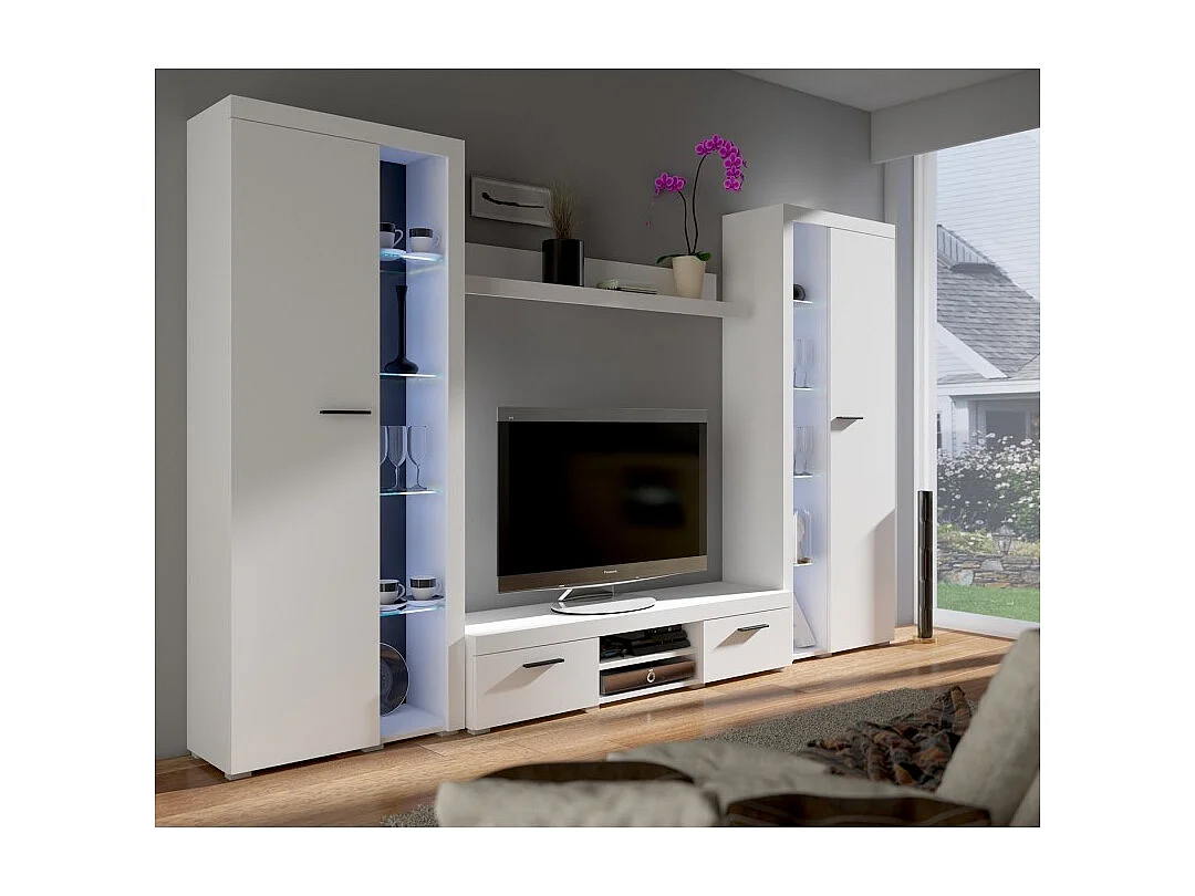 Ensemble meuble TV RUMBA 120 cm - Couleur: Blanc - Sans Buffet