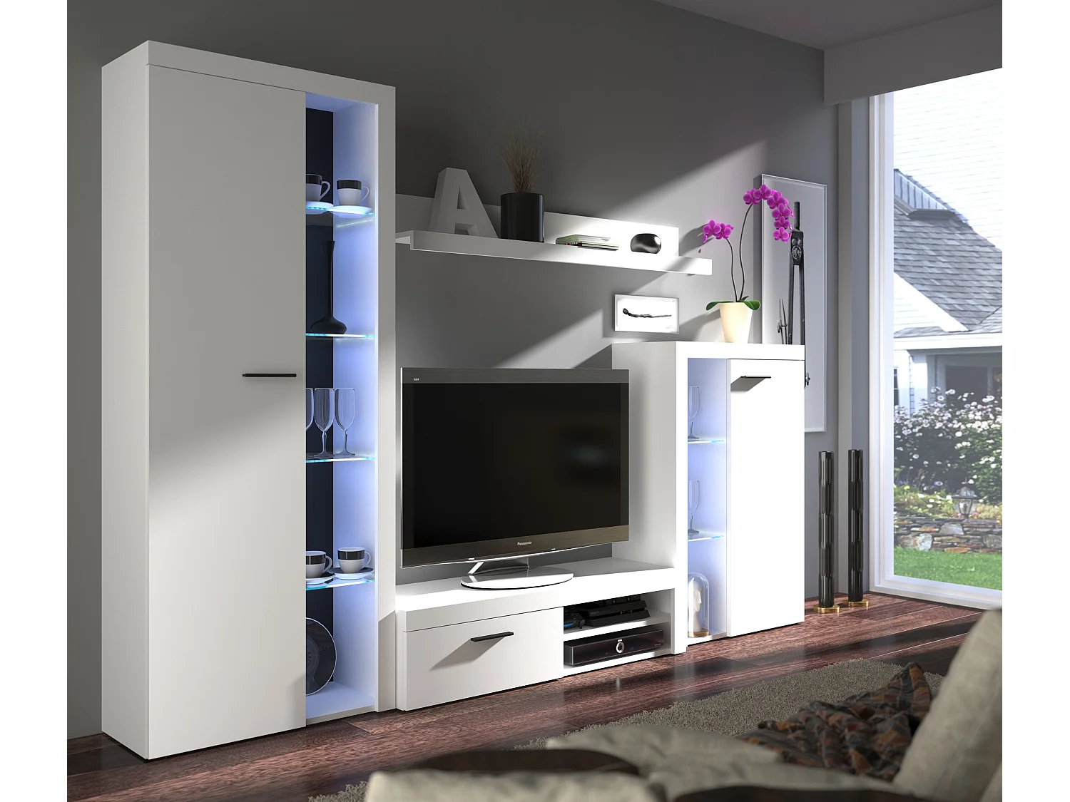 Ensemble meuble TV RUMBA 120 cm - Couleur: Blanc - Sans Buffet