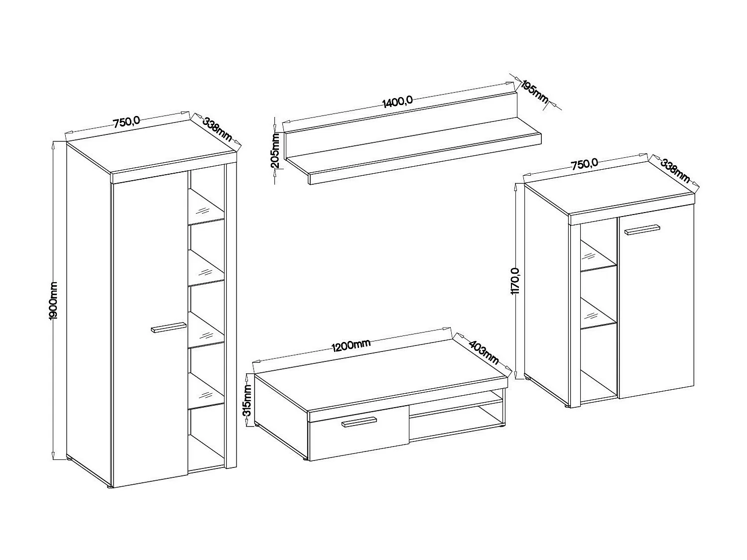 Ensemble meuble TV RUMBA 120 cm - Couleur: Blanc - Sans Buffet