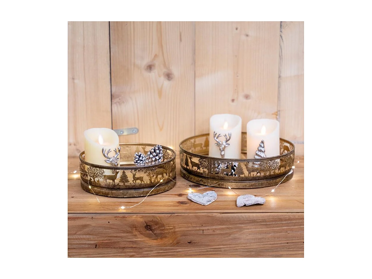 Plateaux en métal doré antique  et manguier Cerf et Biche