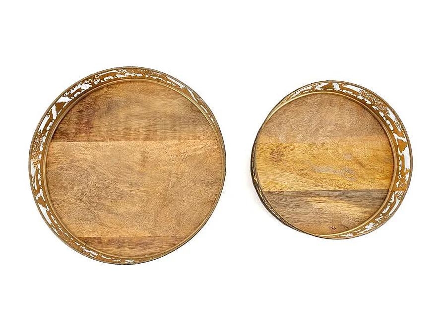 Plateaux en métal doré antique  et manguier Cerf et Biche