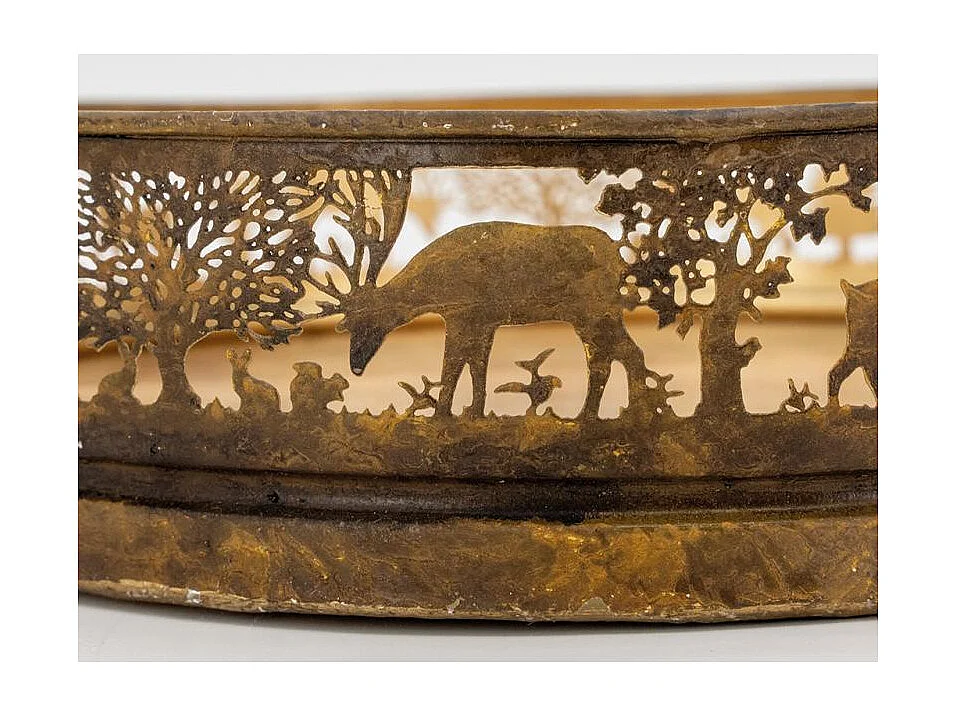 Plateaux en métal doré antique  et manguier Cerf et Biche