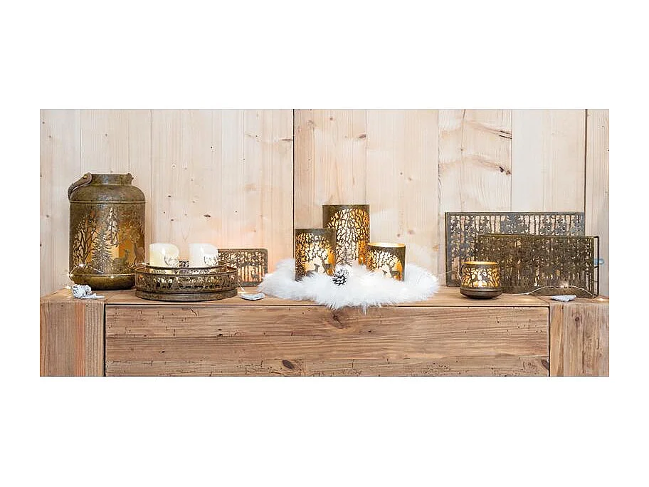 Plateaux en métal doré antique  et manguier Cerf et Biche