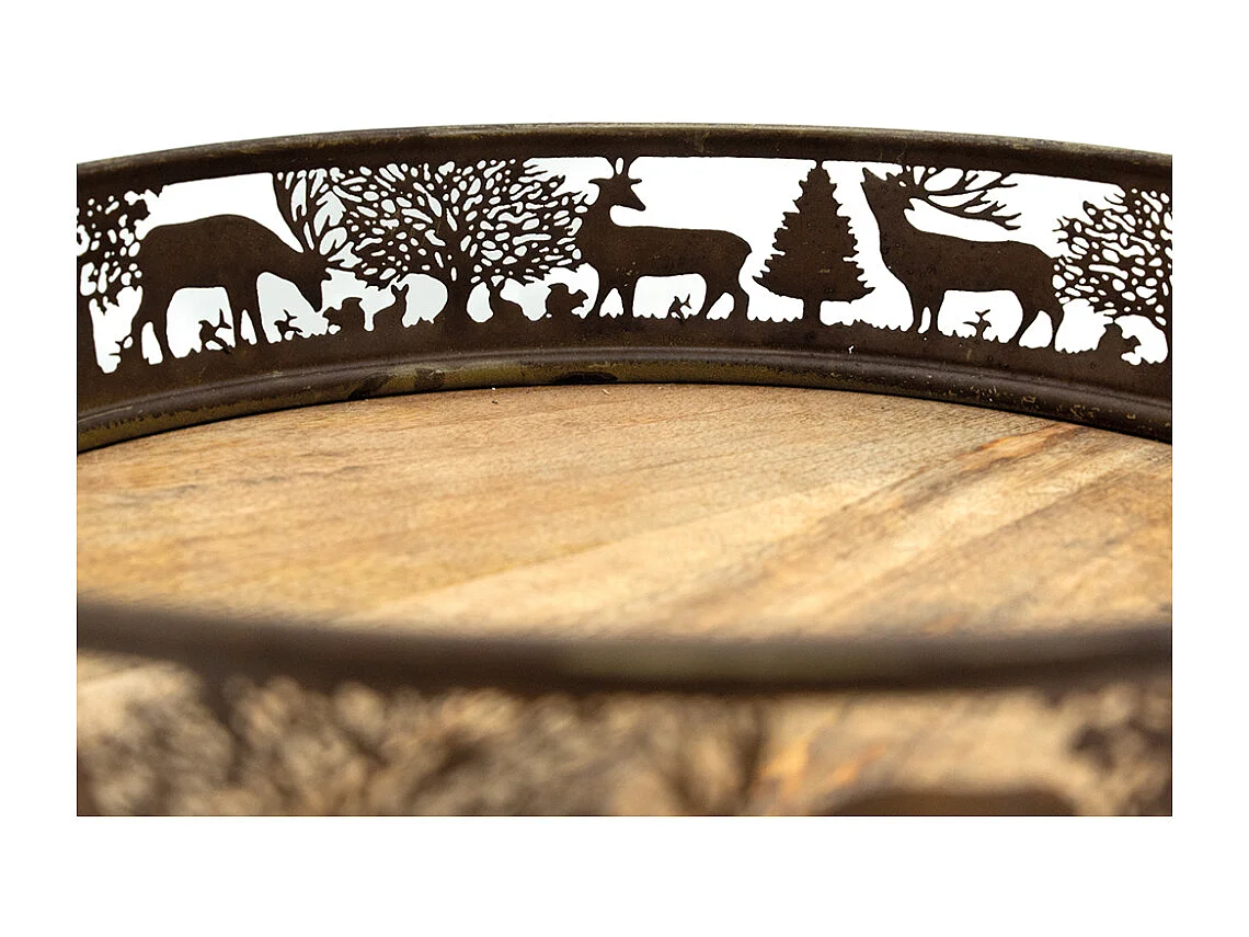 Plateaux en métal doré antique  et manguier Cerf et Biche