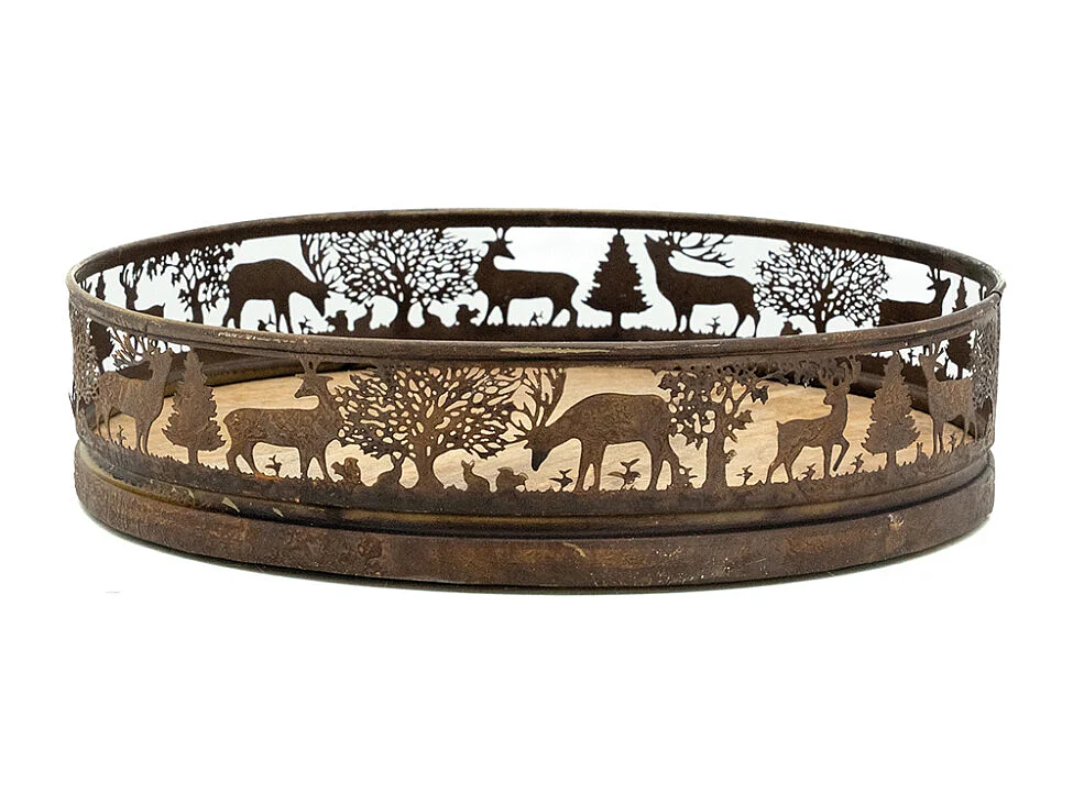Plateaux en métal doré antique  et manguier Cerf et Biche