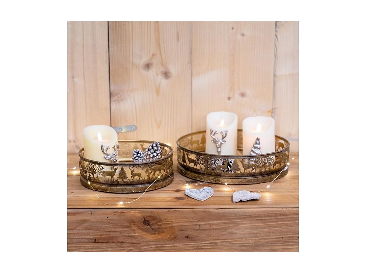 Plateaux en métal doré antique  et manguier Cerf et Biche