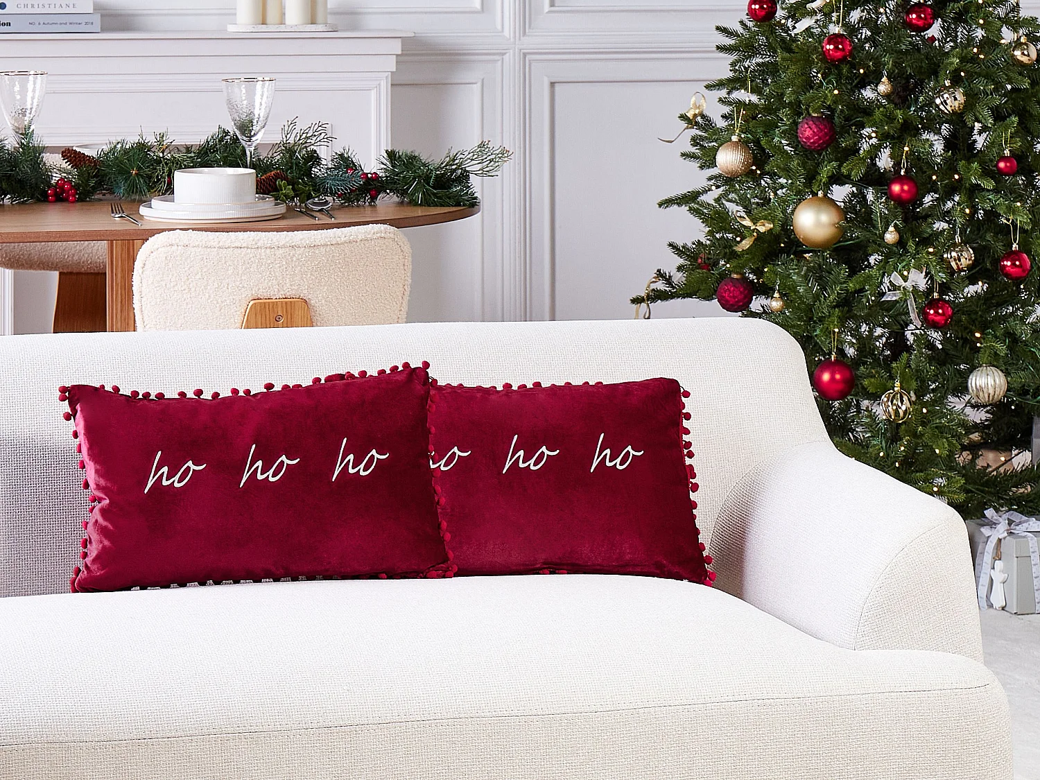 Zestaw 2 poduszek dekoracyjnych MOCHI Welur 30 x 50 cm Czerwony Wzór świąteczny