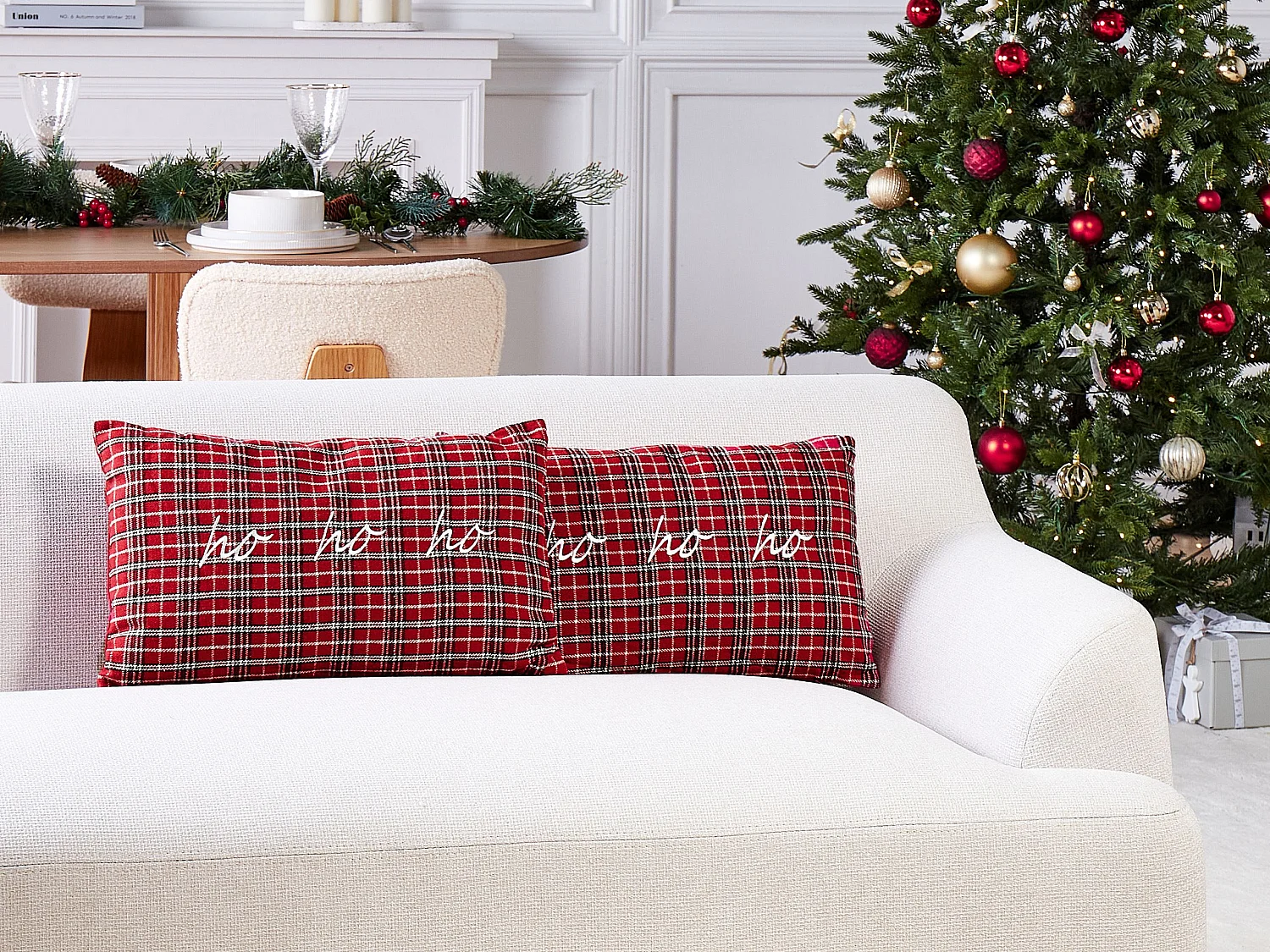 Lot de 2 coussins décoratifs MOCHI 30 x 50 cm Rouge Motif de Noël