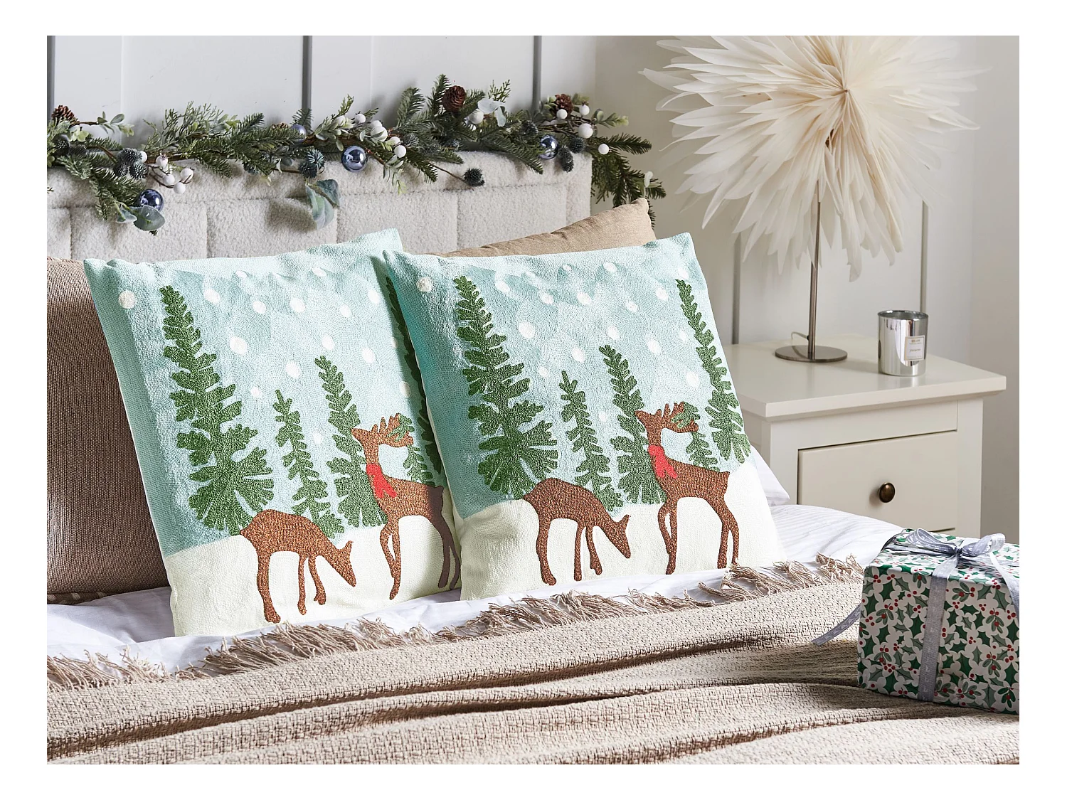 Conjunto de 2 cojines de algodón azul motivo navideño 45 x 45 cm PEPPERMINT