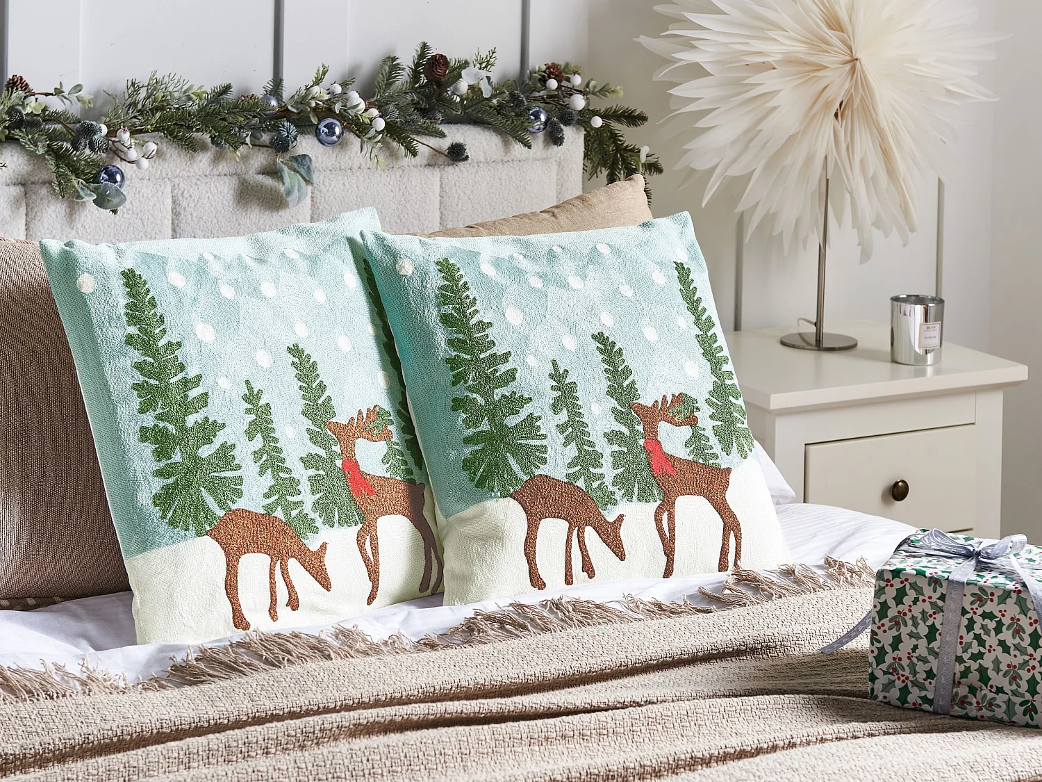 Set di 2 cuscini cotone con motivo natalizio blu 45 x 45 cm PEPPERMINT