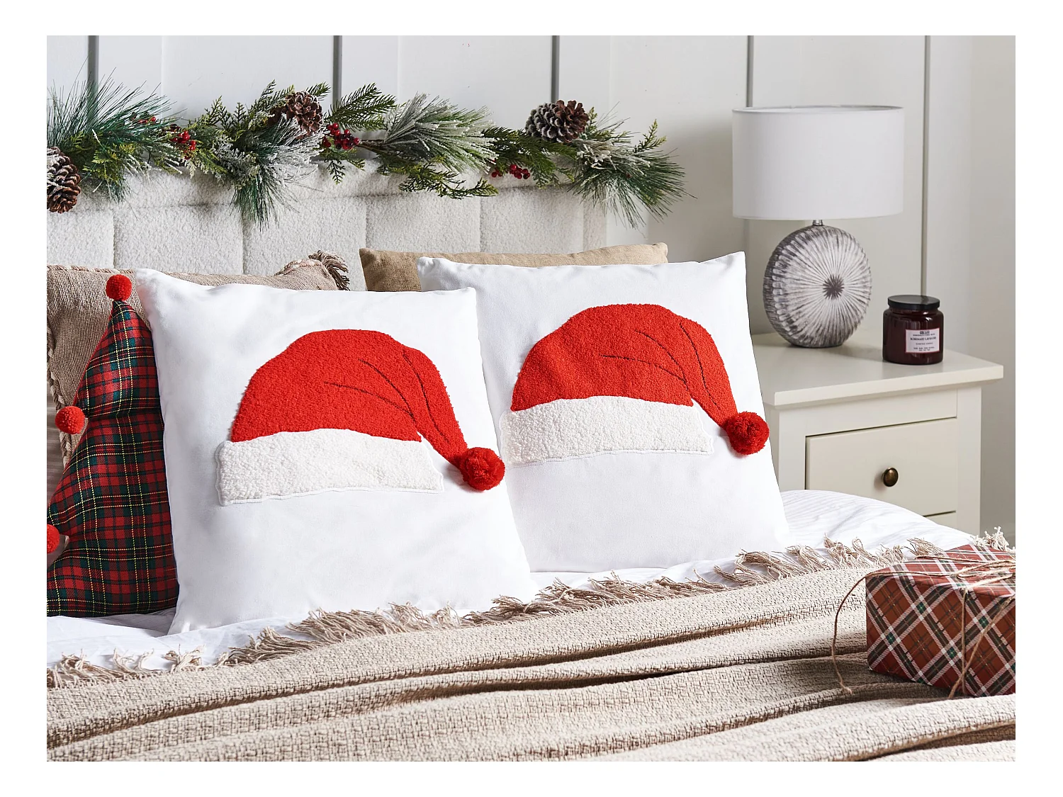 Dekokissen 2er Set PRETZEL Baumwolle 45 x 45 cm Weiss Weihnachtsmotiv