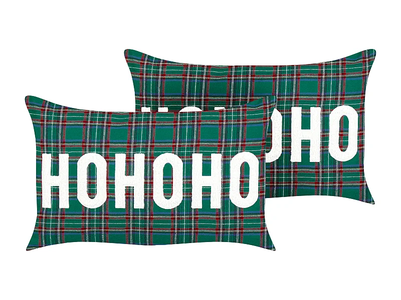 Dekokissen 2er Set Tartanmuster grün 30 x 50 cm für Weihnachten Joycandy