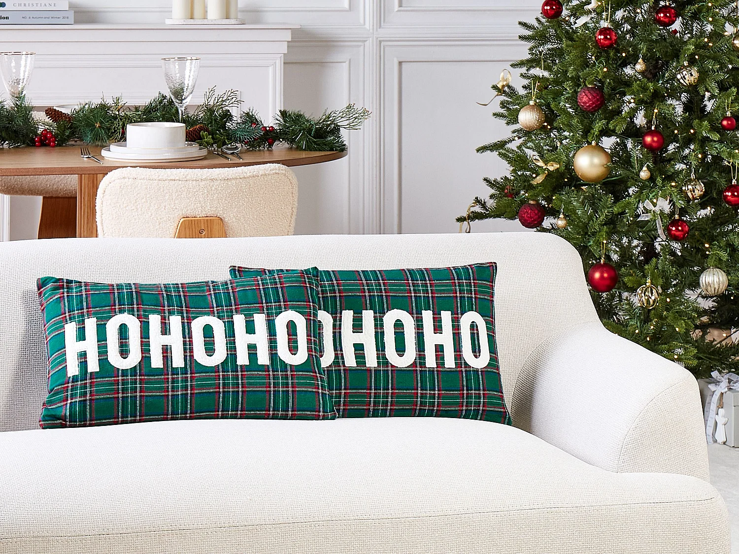 Set van 2 decoratieve kussens JOYCANDY 30 x 50 cm Groen Kerst patroon